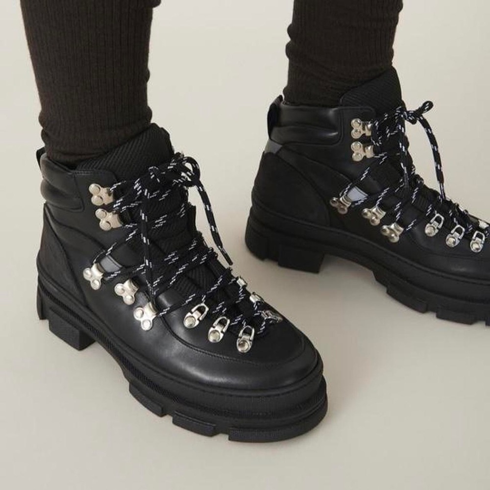 Ganni Black Chunky Lace Up Leather Hiking Hiker Boots - U.K. 4 / 5 - Picture 4 of 4